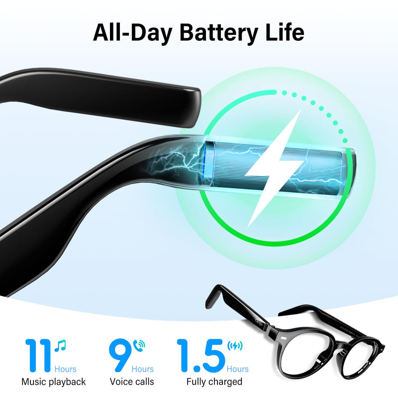 GetD AI Smart Glasses, Photochromic Lenses, Bluetooth Translation Glasses | AI Sunglasses for Women Men, Real Time Translation, Bluetooth Open Earbuds, 11H Playtime, UV Protection, IPX4 Waterproof Standard,Transparent Black/Photochromic Lenses