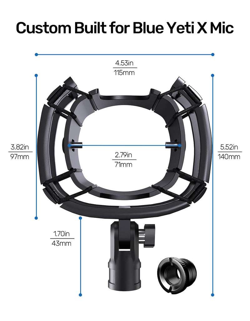 Custom Built for Blue yeti x Shock Mount, 2025 Upgrade Anti-Vibration Suspension Elastic Shock Mount Holder Clip Mics Stand Compatible with Blue yeti x Microphone
