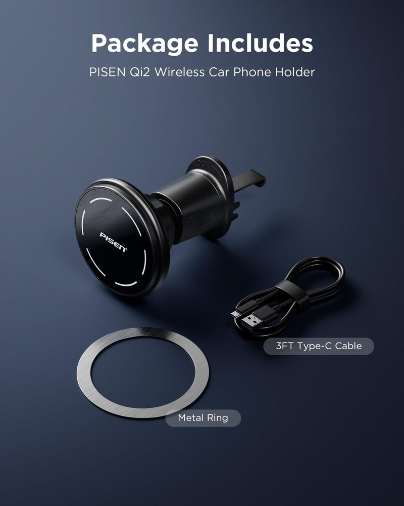 PISEN Mag-Safe Car Mount Charger - Qi2 15W Magnetic Car Phone Holder, 15W Wireless Qi2 Car Charger Mag-Safe Phone Holder, Car Vent Phone Mount Magnet Car Phone Holders for iPhone 16 15 14 13 12 Series