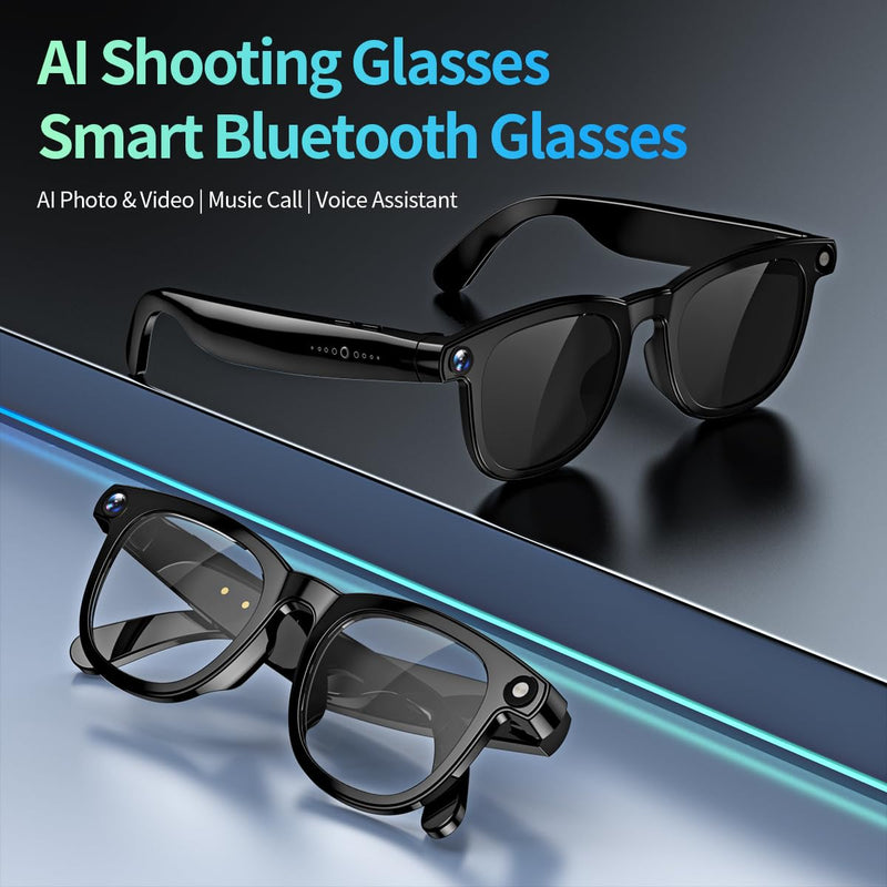 AI Smart Glasses with Camera,8MP Camera Glasses,1080P Anti-Shake Video Recording, Sport Glasses with Smart Wearable Eyeglass Built-in 32G Memory CardPerfect for Outdoor Travel, Driving,Hiking Black