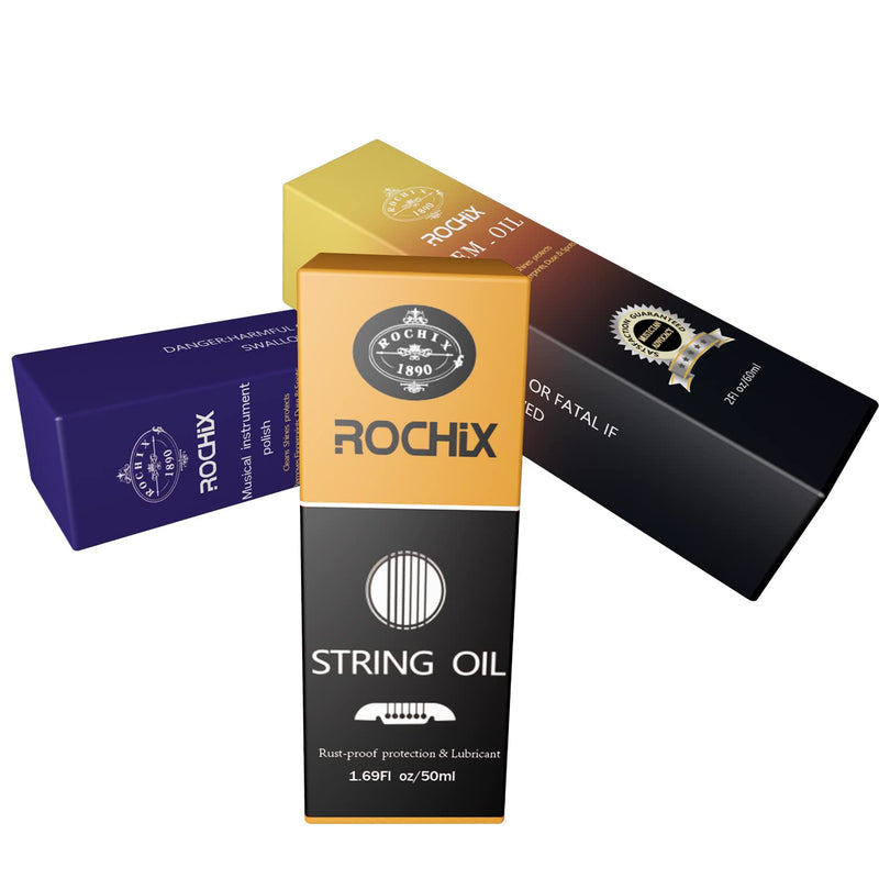 Rochix Premium Guitar Cleaning Care Kit 3-Piece Kit - Guitar Oil and Cleaner for Body and Fretboard Fingerboard - Cleans,Polishes and Protects