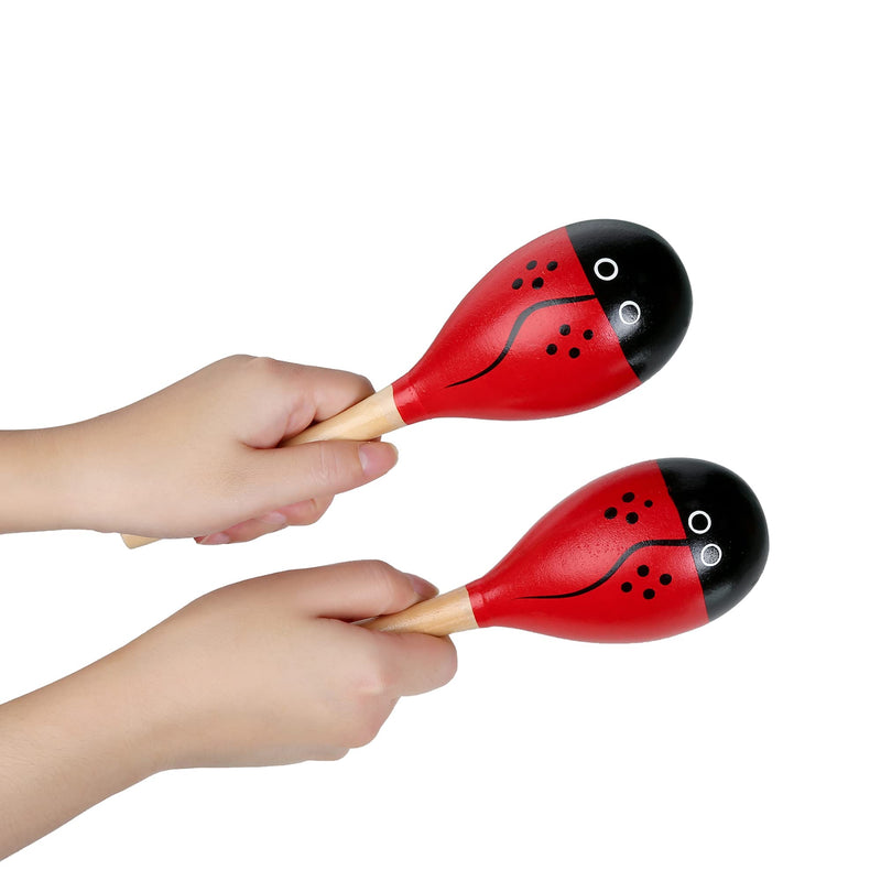 Maracas, Wooden Shaker Musical Percussion Instrument for Adult Kids Babies Toddlers, Red Ladybird