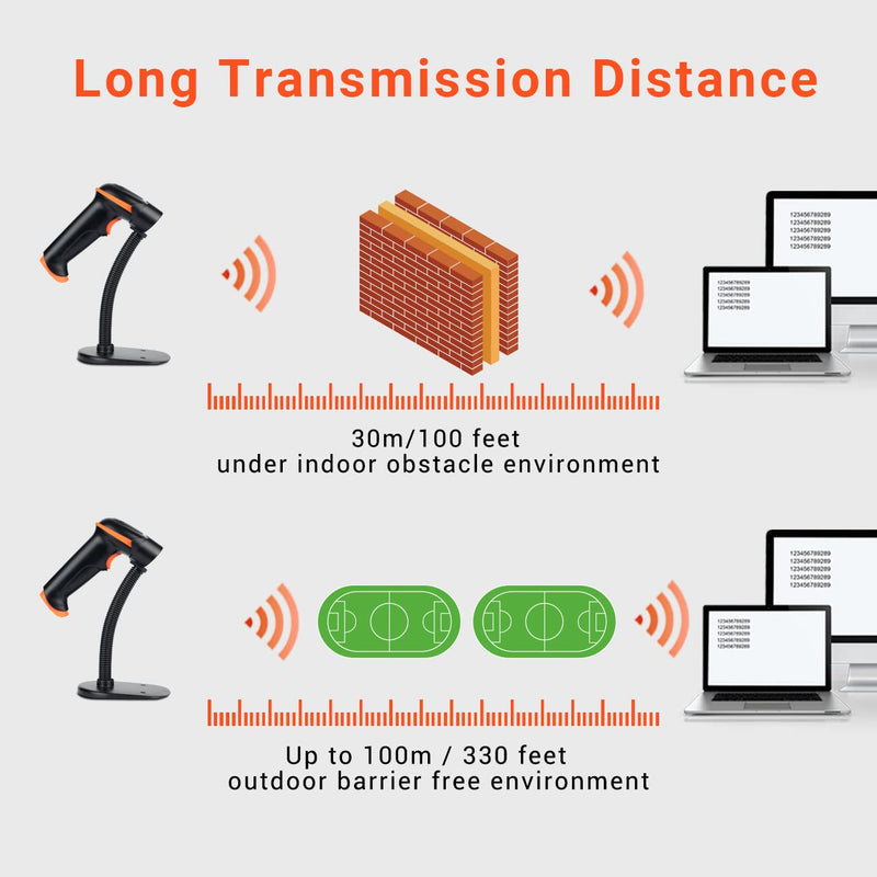 [AUSTRALIA] - Tera Barcode Scanner Wireless 1D Laser Cordless Barcode Reader with Battery Level Indicator, Versatile 2 in 1 2.4Ghz Wireless and USB 2.0 Wired with Stand Model 5100-Z 