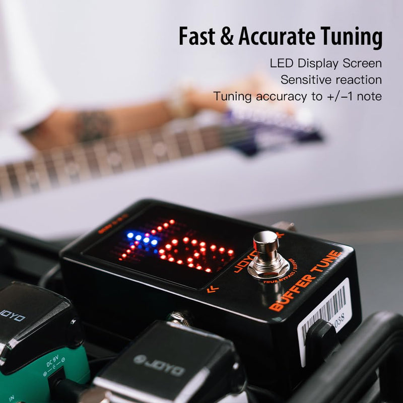 JOYO Buffer Tuner Pedal Built-in Buffer with Accurate Tuning and LED Screen for Electric Bass Guitar Effects (Buffer Tune JF-19) Buffer,Tuner Black