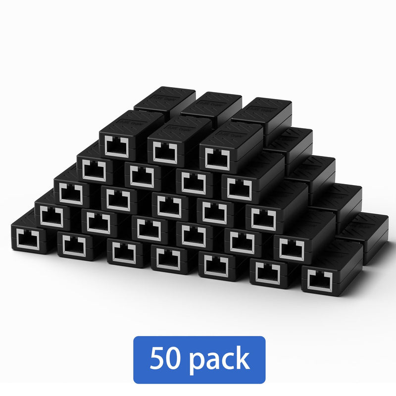 Dingsun RJ45 Coupler, Ethernet Extender Female to Female Ethernet Coupler for Cat7/ Cat6/ Cat5/ Cat5e(50Pack, Black) 50Pack