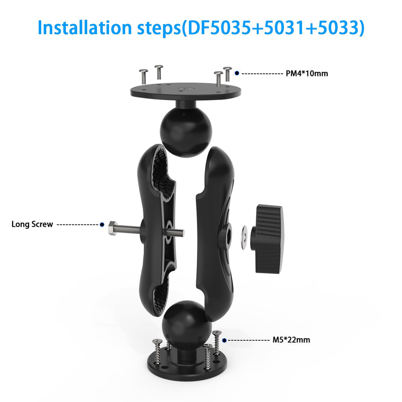 Aluminum Alloy Fish Finder Mount with C Size 1.5" Ball Rectangular Plate & Round Base, 5.19" Arm Marine Electronic Mount Compatible with Garmin,Humminbird Kit (Black)