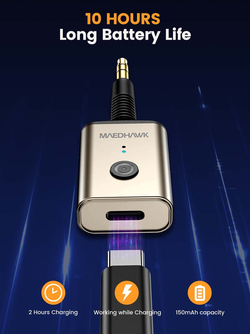 [AUSTRALIA] - MaedHawk Portable Bluetooth 5.3 Wireless Audio Receiver, Rotatable 3.5mm Adapter for Car Home Stereo Speaker Wired Headphones, Hands-Free Calls 