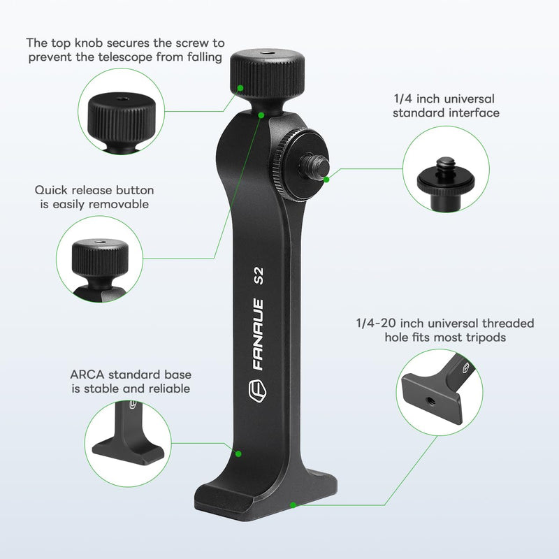 FANAUE S2-01 Binocular Tripod Adapter with 1/4-20" Thread Compatible with Porro Binoculars and Arca Ball Heads, Universal Quick Release for Bird Watching, Hunting, Astronomy, Animal Observation Ect.