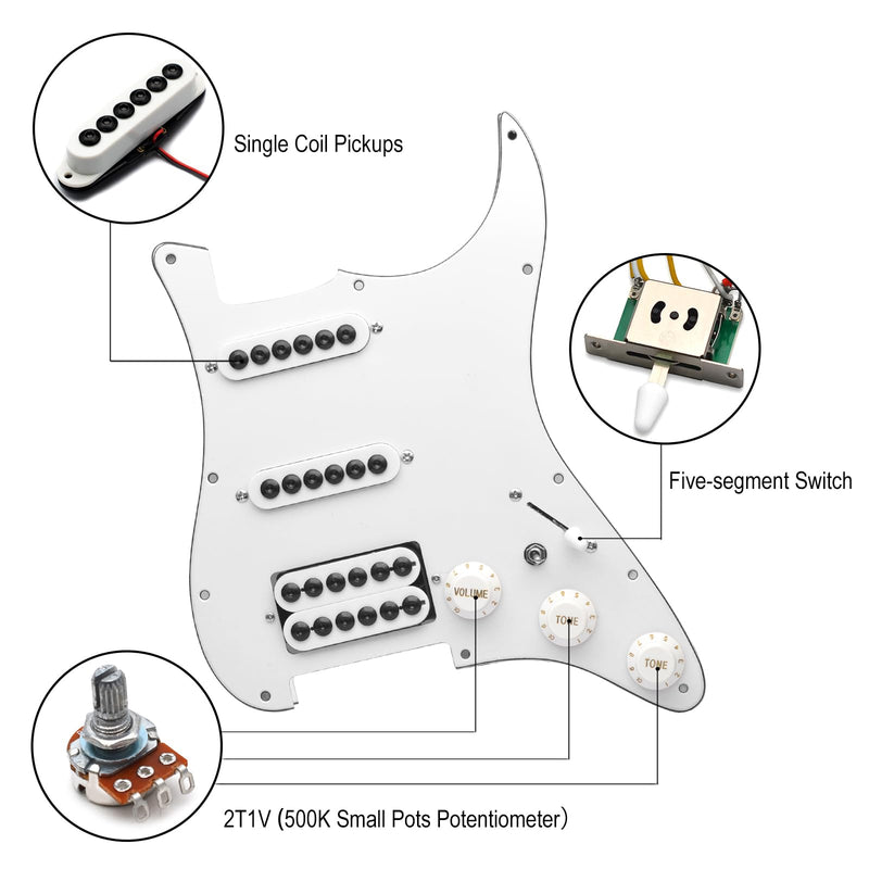 SAPHUE SSH-Coil Splitting Electric Guitar ST Style Loaded Pickguard with On/On Coil Spliting Switch Loaded Prewired Scratchplate (White) White