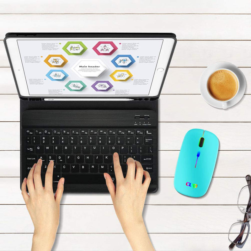 Wireless Mouse, COO LED Slim Dual Mode(Bluetooth 5.1 and 2.4G Wireless) Rechargeable Led Wireless Mouse with 3 Adjustable DPI for iPad OS 13 , MacBook, Laptop, Mac OS 10.10 Bluetooth+2.4G Wireless(Sky Blue)