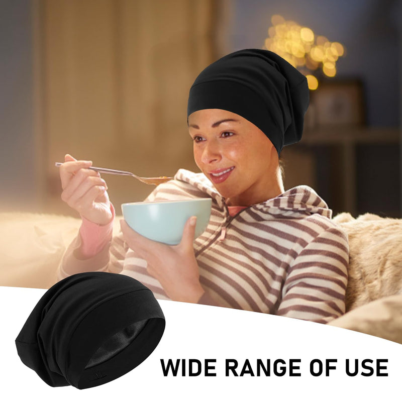 1 x Sleep Cap, Women's Hair Hat, Adjustable Elastic Bandana, Satin Jumper Hat, Toe Cap, Breathable and Warm Hat, Hair Cap for Sleeping (Black)