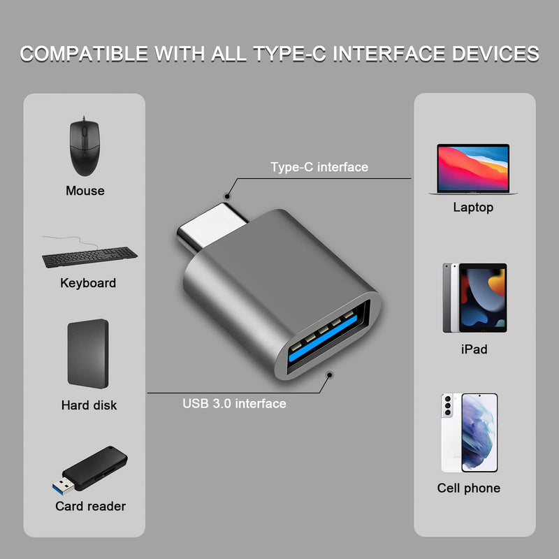 USB C to USB Adapter, Type C Thunderbolt 4 OTG Converter, USB C Male to USB 3.0 Female Adapter (3-Pack) for Apple MacBook Pro, Mac Book, iPad, Samsung Galaxy S20-S23 and More (Black/Grey/Silver) USB C to USB (Black/Gray/Silver)