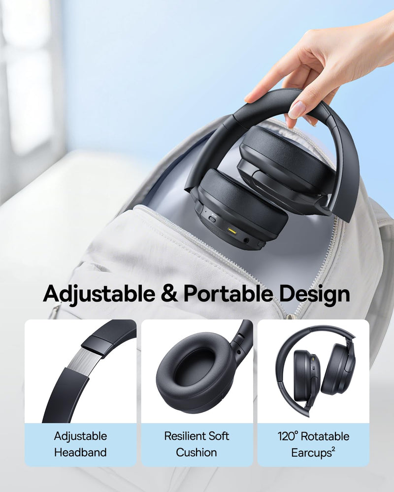 Baseus Bass BH1 Lite Bluetooth Headphones Over Ear, SuperBass, 80H Playtime,AI ENC Clear Calls, Comfortable Fit, Smart App Control, Bluetooth 6.0, Foldable Lightwight Headset for Travel -Cosmic Black
