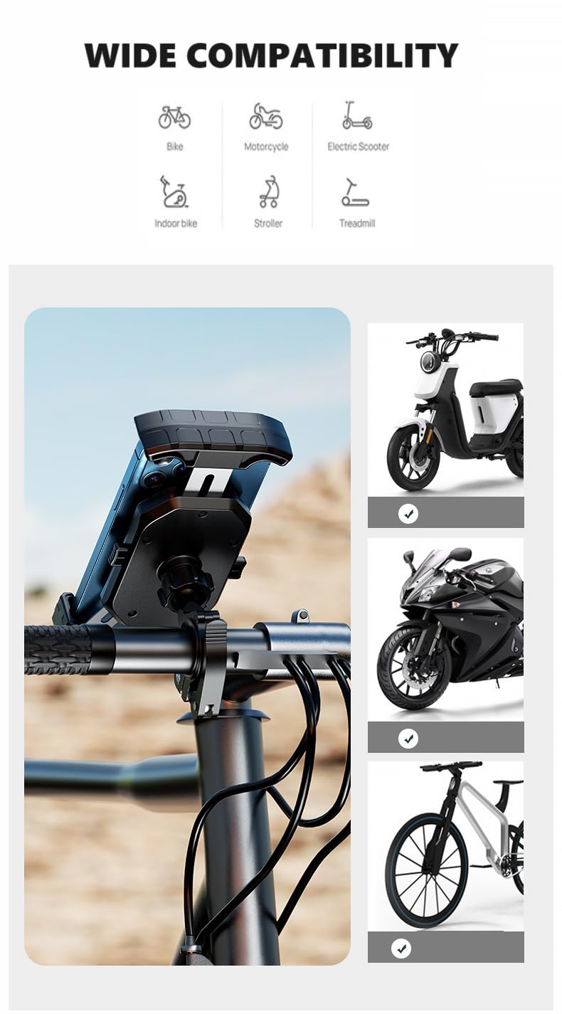 DN-A 360°Rotation Height Adjustable One-Touch Auto Lock Bike Phone Mount,ATV Bicycle Scooter Cell Phone Holder Cradle with Aluminum Alloy Handlebar Mounting 4''-7'' accessory (Quick Release) Quick Release