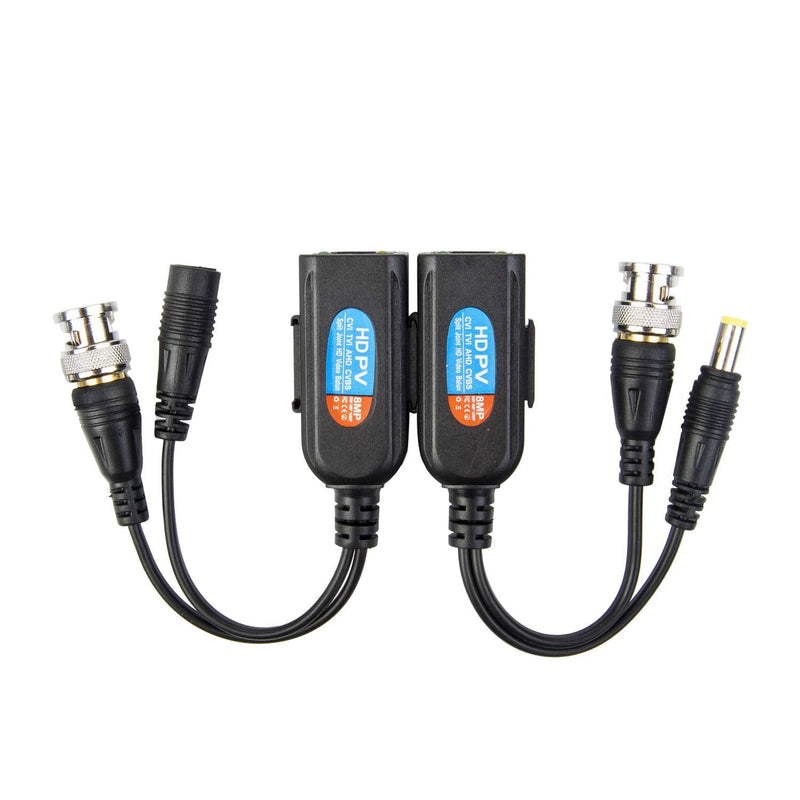 2 Pair Passive Video HD-TVI/CVI/AHD Balun 1080P - 5MP BNC to RJ45 Long Distance Network Transceiver for Full HD Security Surveillance Camera (BNC to RJ45 Adapter Small)