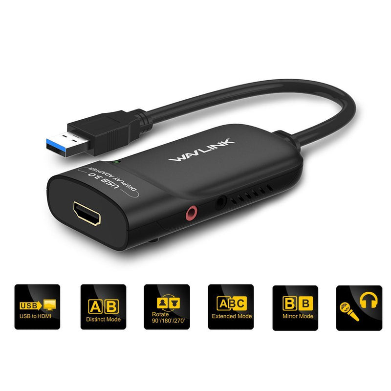 Wavlink USB 3.0 to HDMI Universal Video Graphics Adapter with Audio Port Displaylink Chip Supports up to 6 Monitor displays, 2048x1152 External Video Card Adapter Support Windows & Chrome OS USB to HDMI