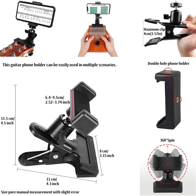 Guitar Accessories for Beginners - 1 Ukulele Bass Guitar Phone Holder for Live Broadcast Video Recording,1 Guitar Capo, 1 Tuner With Free Picks Holder+Capo+Tuner+Picks