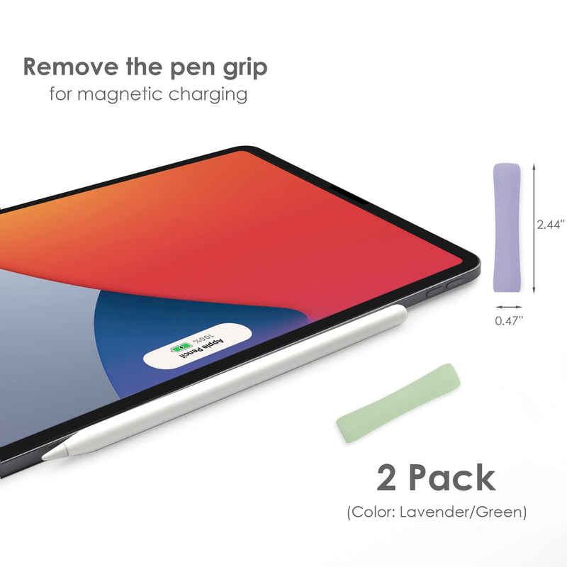 ProElife 2-Pack Ergonomics Grip Holder Silicone Protective Sleeve Cover for Apple Pencil 2nd 2021 & 1st Generation iPad Pro 11'' 12.9'' 2021/2020/2018 Stylus Accessories Kits (Lavender/Green) Lavender/Green