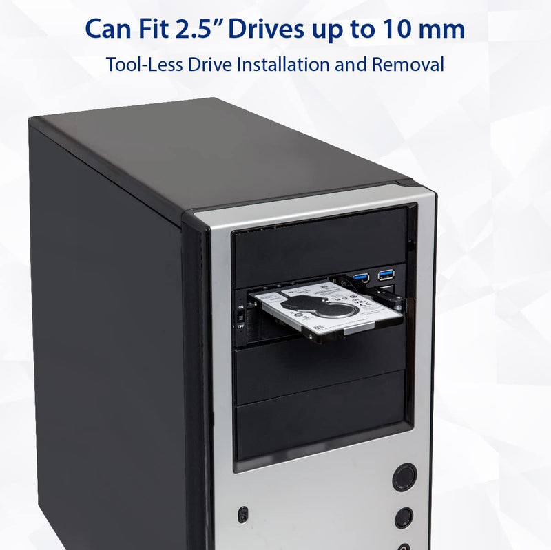 Syba SY-MRA55006 5.25" Bay Tray Less Mobile Rack for 3.5" and 2.5" Sata III HDD with Extra 2 Port USB 3.0, Black/White