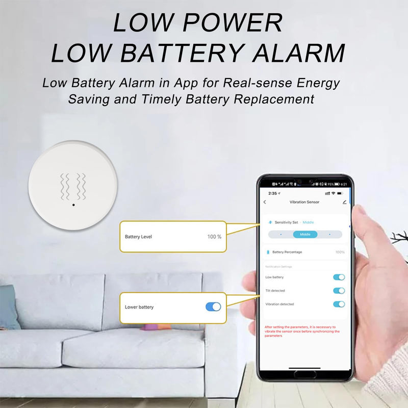 Vibration Sensor for Tuya Zig-bee Smart Vibration Sensor Tilt Sensor Real Time Monitoring Alarm Adjustable Sensitivity 40 x 40 x 13 mm