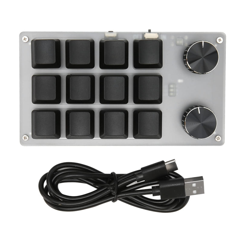 EBTOOLS Mini Keypad, Knob Design Red Switch One Handed Mechanical Programmable Keypad, Wires USB BT Dual Mode, for for Vista, for Linux, for OS X (12 Keys with 2 Knobs) 12 Keys with 2 Knobs
