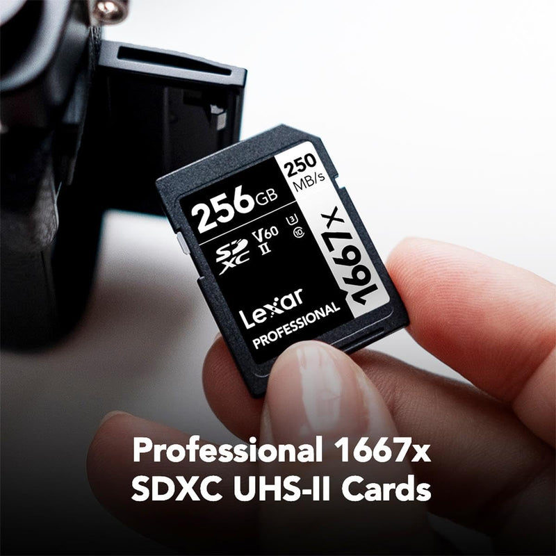 Lexar 256GB Professional 1667x SDXC Memory Card, UHS-II, C10, U3, V60, Full-HD & 4K Video, Up To 250MB/s Read, for Professional Photographer, Videographer, Enthusiast (LSD256CBNA1667) Single