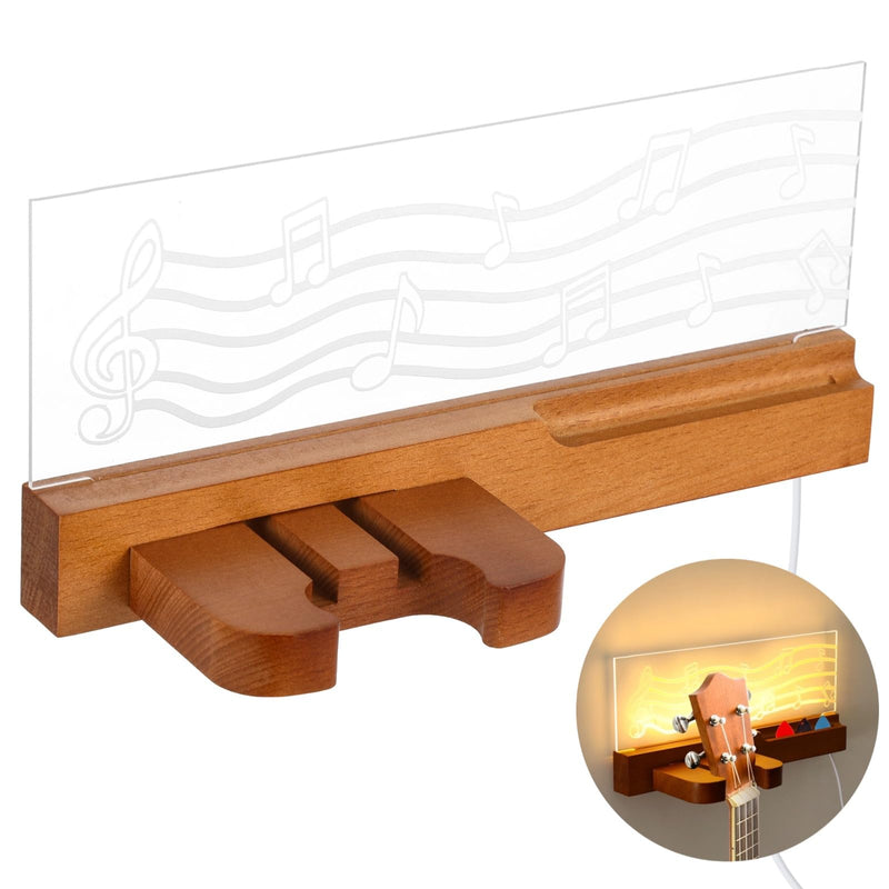 Homaisson Guitar Wall Mount Stand with LED Lights - Wooden Guitar Hanger Shelf with Pick Organizer for Acoustic Electric Guitar Bass, Music Gifts for Men Guitar Players Boyfriend