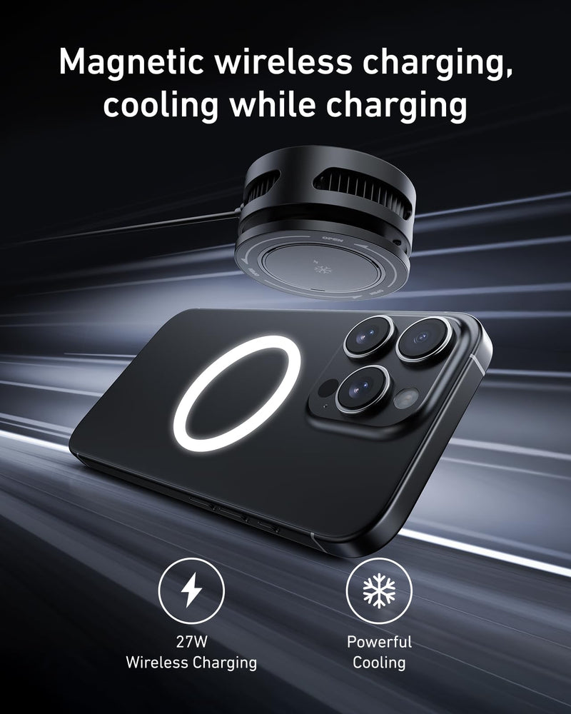 TELESIN Magnetic Phone Cooler for Gaming and Live Streaming - Fits Neck Phone Mount - Phone Cooling Fan Portable Phones Radiator for MagSafe - Supports Wireless Charging for iPhone/Android