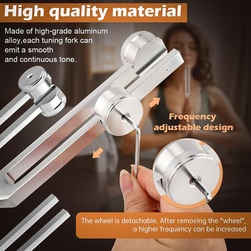 Tuning Forks for Healing Set,‌ Complete Healing Sound Set - 4-Tuning Forks (128Hz, 136.1Hz, 256Hz, 384Hz) + Accessories for Meditation, Yoga & Stress Relief‌