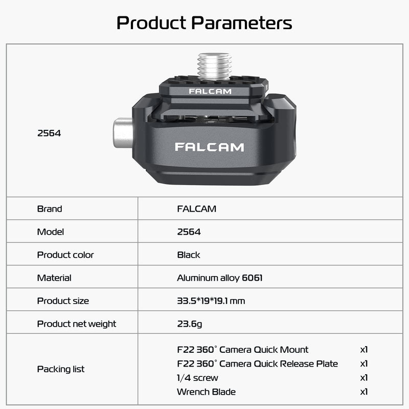 FALCAM F22 Quick Release Kit for Insta360, Panoramic Camera Mounting Adapter Convert 1/4" Thread to F22 QR System, Camera Accessory for Insta 360 ONE RS, ONE RS 1-inch, ONE X/X2/X3/Go 3/Ace Pro F22 QR System for insta360