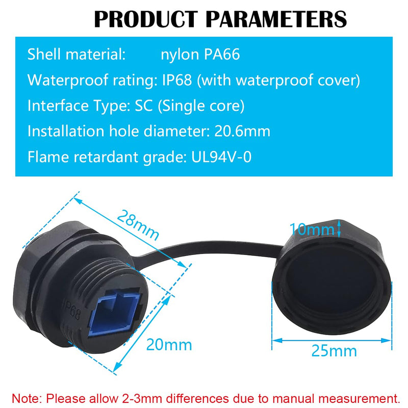 [AUSTRALIA] - Fibre Optic Coupler SC-UPC, CTRICALVER Waterproof SC Connector, 1 x IP68 Fibre Optic Cable Connector for Panel Mounting + Dustproof Cover Commonly Used for Router Switches Blue Interface 