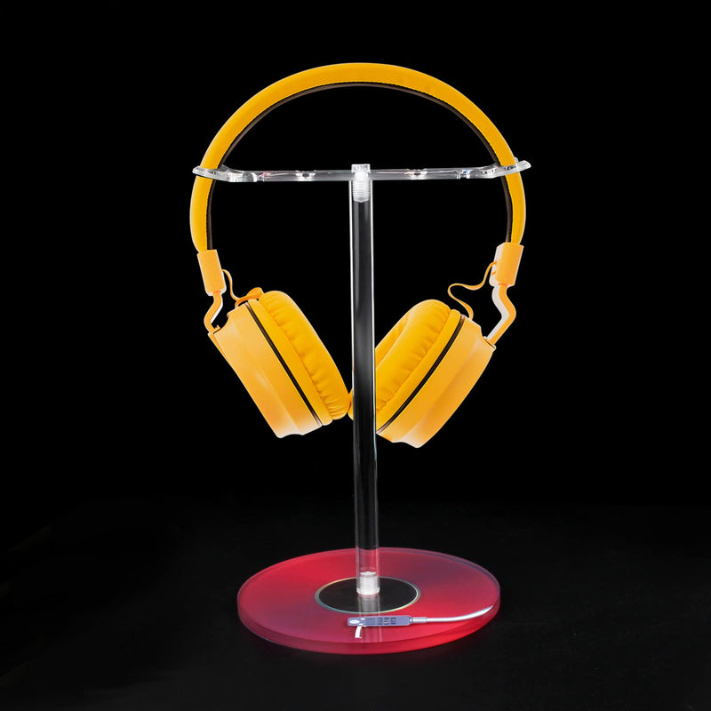 Acrylic Headphone Stand Headset Holder,Transparent Desktop Gaming Headset Stand Hanger Rack for Desk with 2 Earphone Hangers(Red Record/LP) Red Record/LP