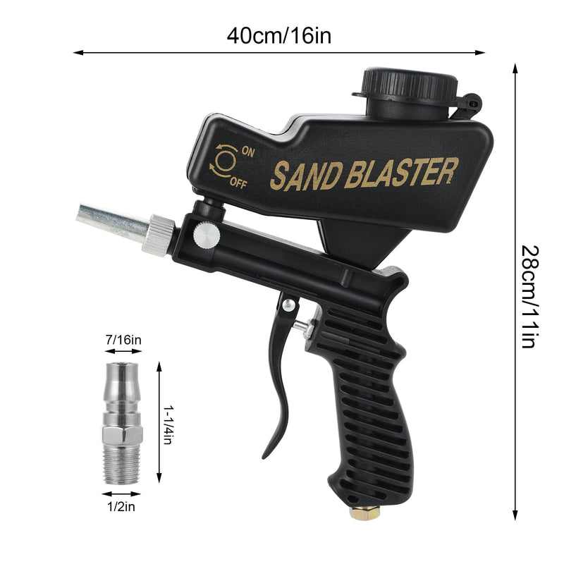 Portable Pneumatic Sandblasting Gun - Multifunctional Compressed Air Sand Blaster Machine Small Hand-Held Sandblasting Device Suitable for Removing Paint Rust Stains (Black)