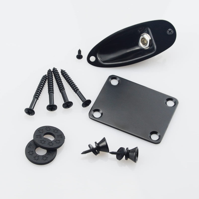 1/4"(6.35mm) Black Oval Guitar Input Output Jack Plate Socket,Guitar Neck Joint Ferrules Bushings with Screws for Fender Strat Tele Guitar or Bass,2PC Guitar Strap Buttons with Strap Blocks