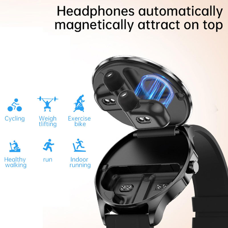 Smart Watch with Earbuds,2 in 1 Build-in TWS Wireless BT5.0 Earphone Fitness Sports Health Monitor Black X20