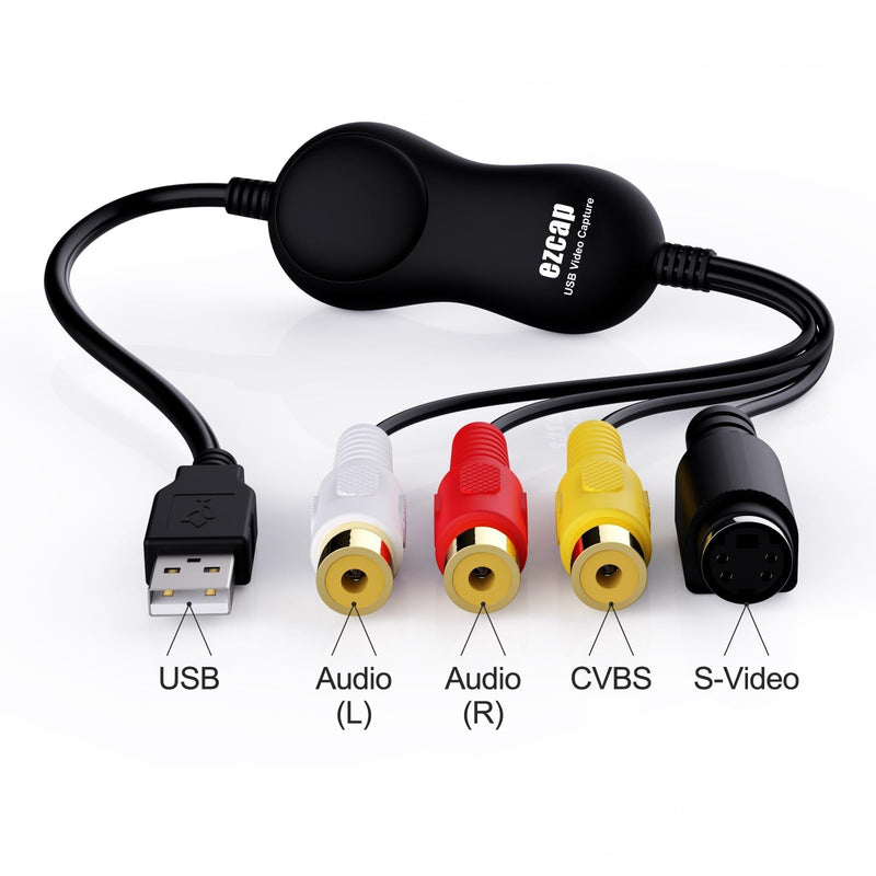 VHS to Digital Converter, RCA to USB 2.0 Video Capture Card, Convert VHS, VCR, Hi8, Camcorder to Digital, Supports CVBS and S-Video Input, Compatible with Windows, Mac, Linux, H.264 Format