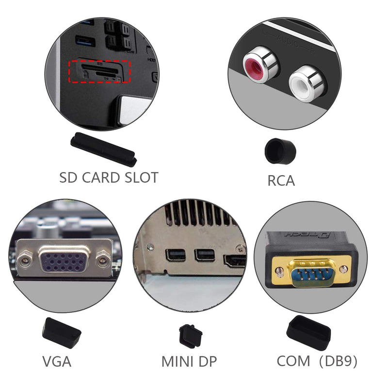 Anti Dust Plug,HFEIX Silicone Cap Computer Port Cover PC Interface Stopper Socket Protecor Kit Black (black 44) black 44