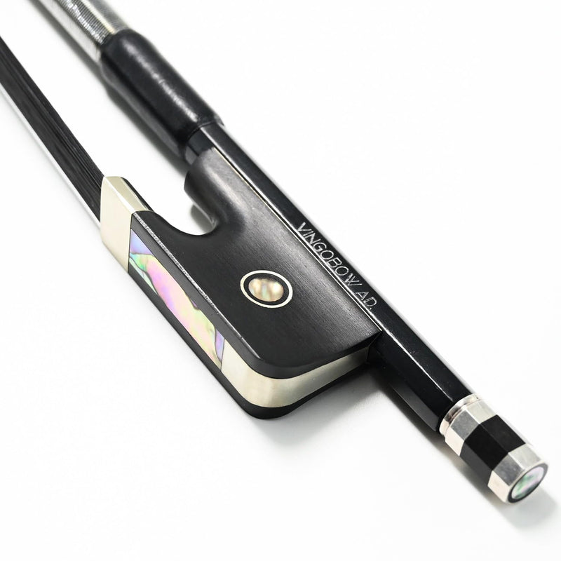 Carbon Fiber Cello Bow 3/4 Size VINGOBOW 100CB for Professional Player Parisian Eyes Ebony Frog Unbleached Mongolian Black Horse Hair Pernambuco Performance Powerful and Wild Tone