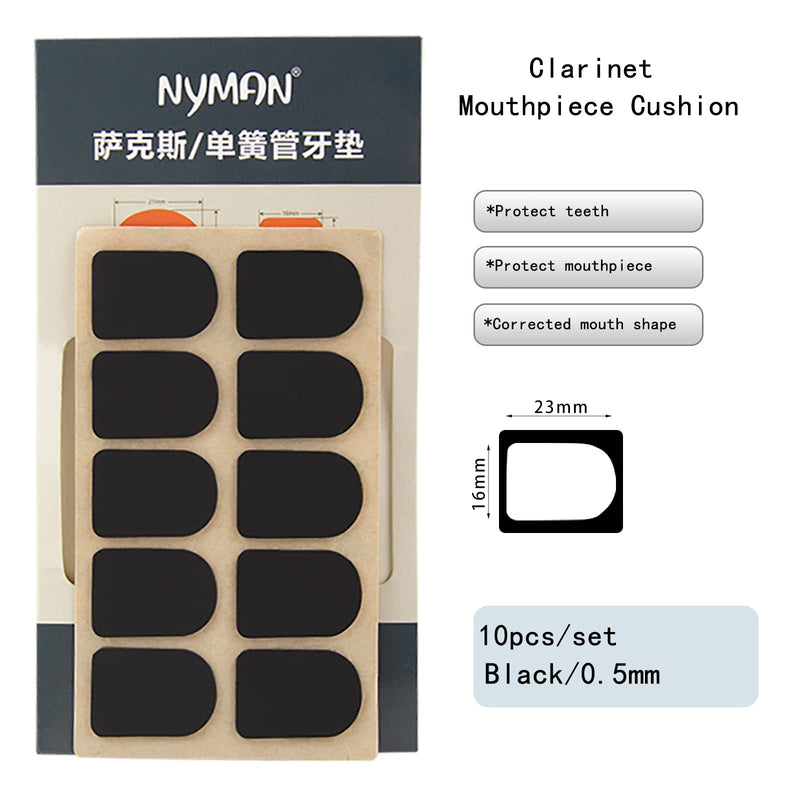 Rockhouse Clarinet Mouthpiece Pad Patch Teeth Cushions Mouth Cover Sticker Accessories for Clarinet Alto Tenor Saxophone, 0.5mm Black, 10-pack clarinet 0.5mm