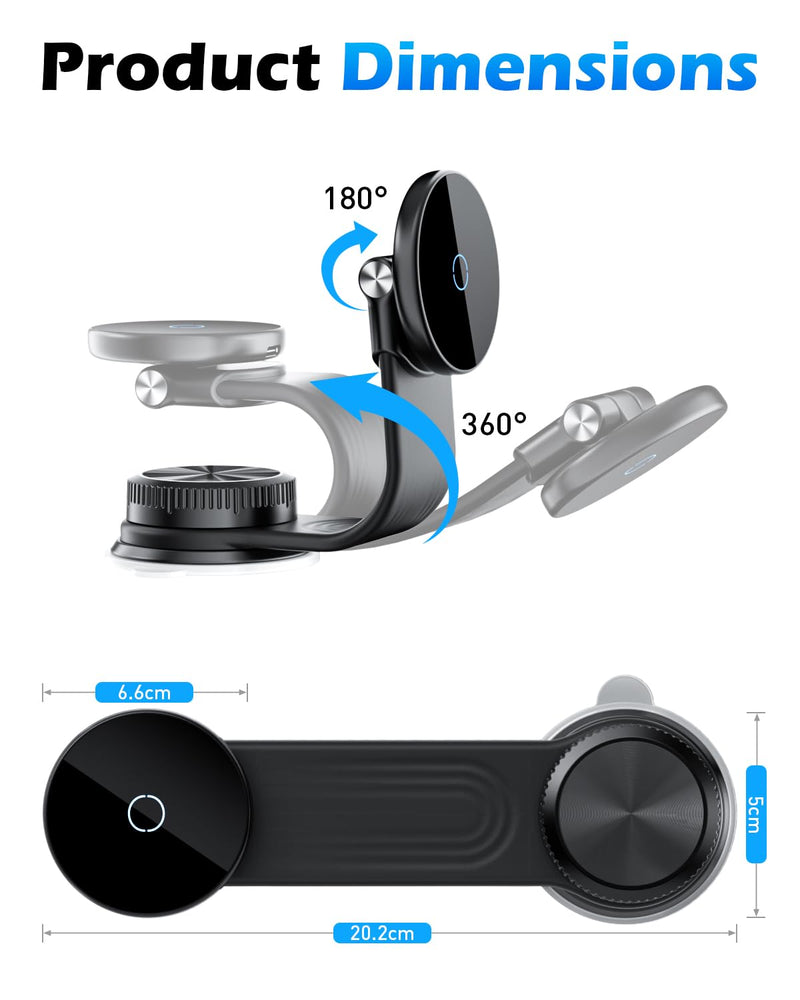CloudValley Magnetic Car Mount with 15W Fast Charging, 360° Adjustable Bendable Aluminum Arm, Dashboard & Windshield Wireless Charger Phone Holder with Upgraded Silicone Adhesive Pad for iPhone Magnetic Wireless Car Charger