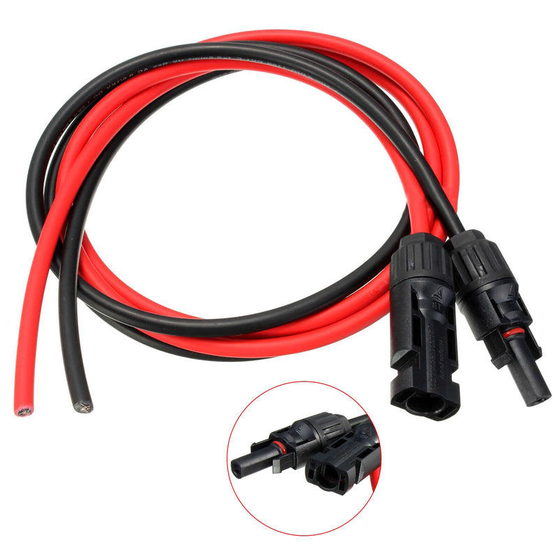 Solar Cable 4 mm² / Extension 5 m - UV-Resistant, TUV, VDE Certified, with Solar Plugs, for Photovoltaic Systems (Red/Black) (4 mm²5 M) 4 mm²/5m