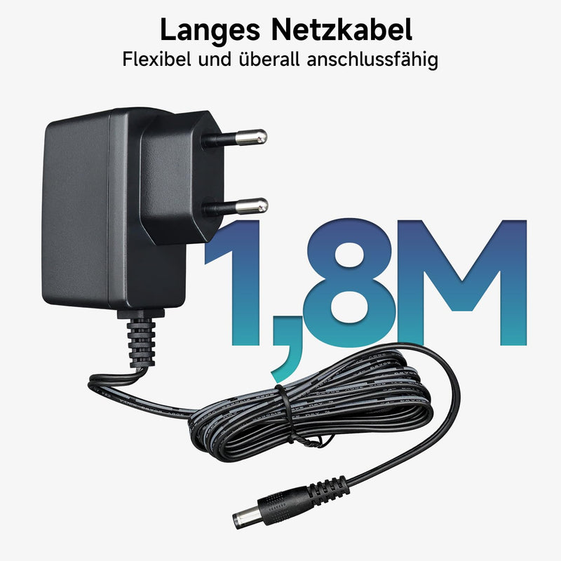 Power Supply Adapter 9V 0.5A 4.5W 1.8M AC DC Switching Adapter (Input 100-240V, Output 9V 0.5A) DC 9V 5.5x2.1mm Wall Mount Transformer Plug 9V0,5A