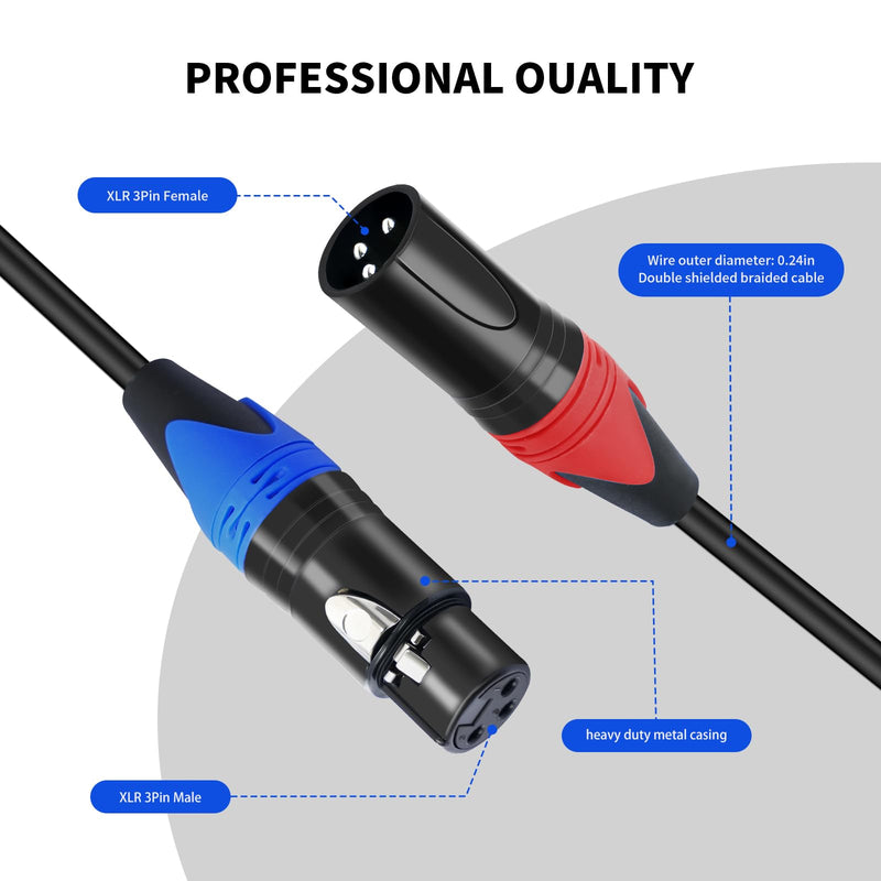 6 Pack XLR Male to Female Cable, Professional Balanced Microphone Lead, Extension Mic Cord 3 FT/3 Colors