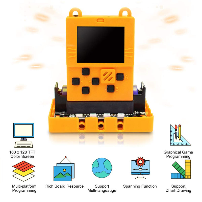 KittenBot Meowbit Card-Sized Retro Game Computer Codable Console w/ Battery | Compatible Micro:bit Expansion Board, Supports Microsoft Makecode Arcade & Python Video Game