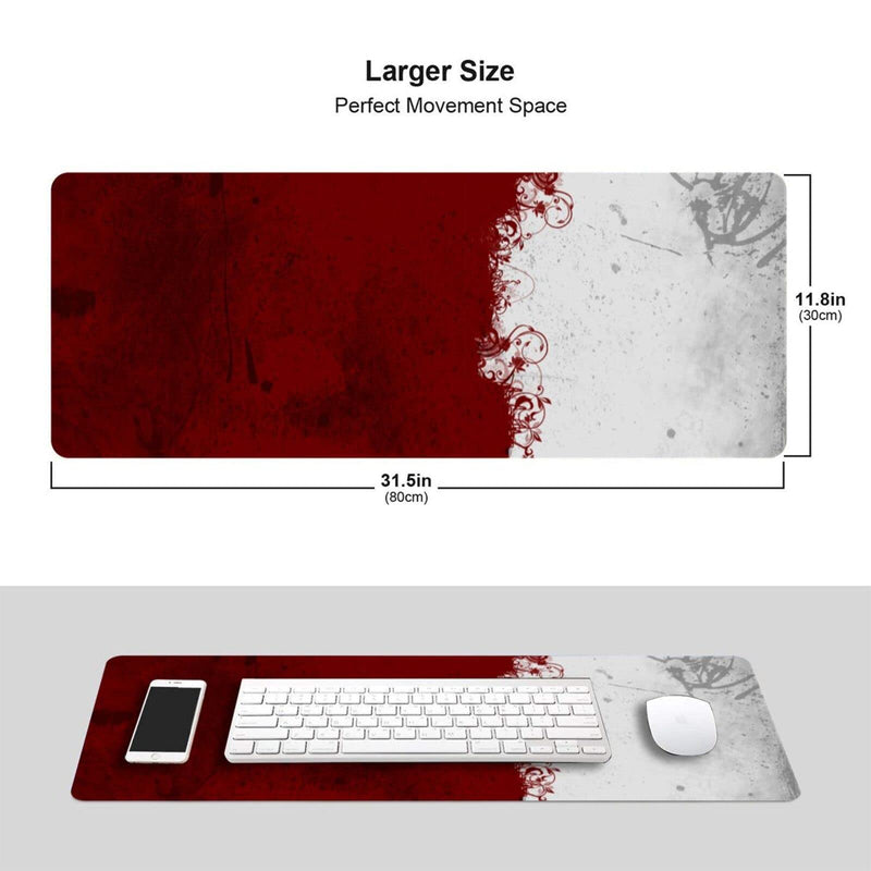 Abstract Red White XXL XL Large Gaming Mouse Pad for Desk, Non-Slip Long Extended Keyboard Pads Mousepad Rubber Table Mat 31.5 X 11.8 Inch Black8
