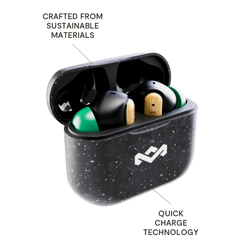 House of Marley Little Bird True Wireless Earbuds, Touch Controls, Built-in Mic, 24 Hours Playtime with Case, USB-C Quick Charge, Sustainable Materials, Movie and Gaming Mode, Black | Earphones with integrated microphone, 24 hours of battery life, In-e...