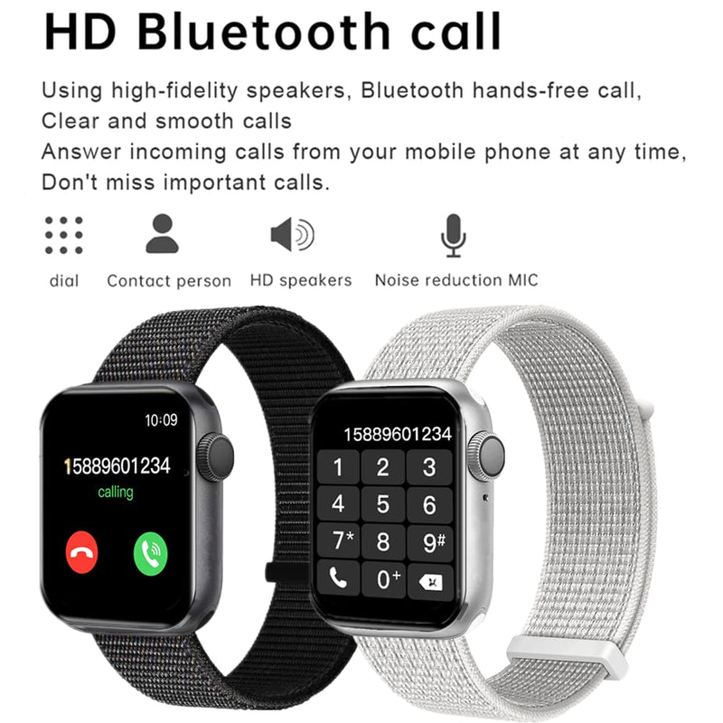 Smart Watch for Men Women for Android iOS Phones Compatible with iPhone, Full Touch Screen Fitness Tracker with Call/SMS/Heart Rate/Blood Oxygen Monitor/Pedometer/Nylon Sport Bands (Black) Black
