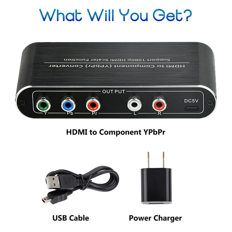 HDMI to Component Converter, HDMI to YPbPr 5RCA RGB Converter with Scaler Function up to 1080P@60Hz Supports Video Audio Converter Adapter for TV Stick, DVD, PS3, PS4 Etc Black