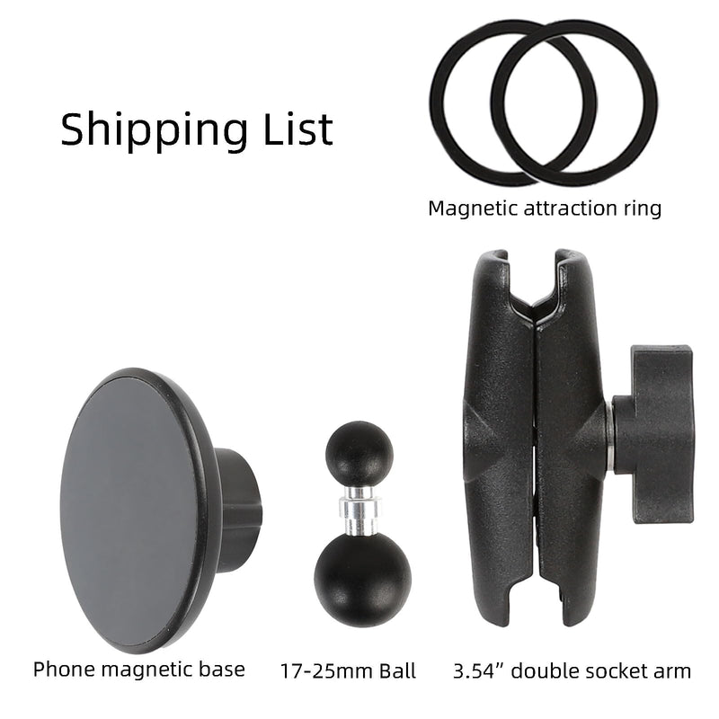 Magnetic Cell Phone Holder Base with 3.54" Double Socket arm for MagSafe iPhone 17 16 15 14 13 Series,Compatible with RAM B Size Mounts Magnetic Phone Holder with 3.54" Arm
