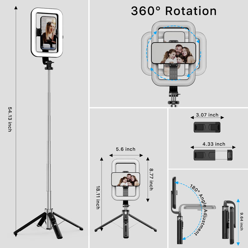 MYBAT PRO LED Selfie Light with Stand,8" LED Selfie Rectangular Light for Makeup/Live Stream,Dimmable LED Light with Tripod,Phone Holder&Wireless Remote Shutter for Photography/YouTube/Video Recording 8" LED Rectangular Light